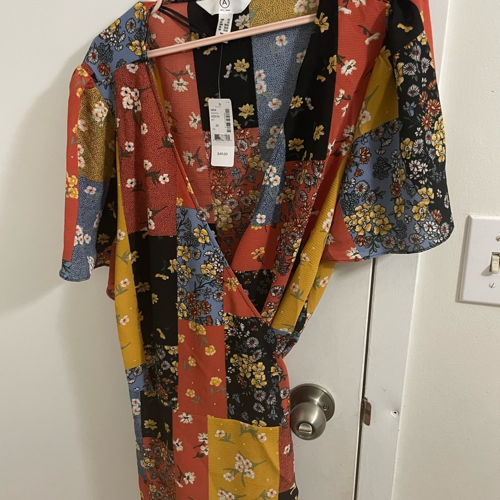 Wrap around blouse multi color pattern